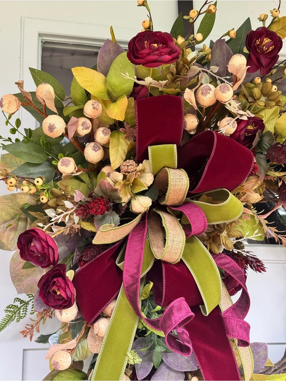 Large Burgundy & Moss Velvet Fall Wreath